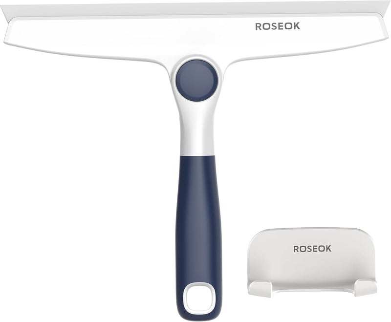 ROSEOK All-Purpose Silicone Squeegee for Shower Glass with Adhesive Hook, Pivoting Head, 10 Inch, Navy Blue, 1 Pack - Image 1